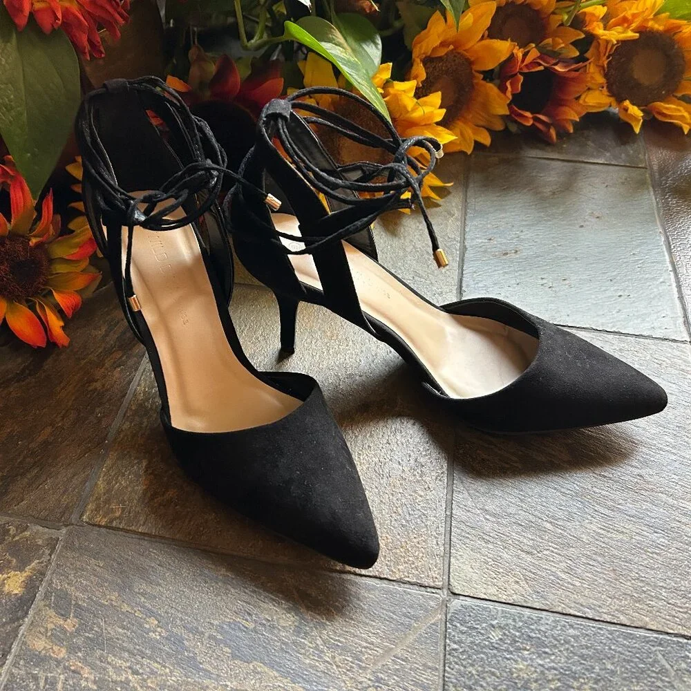 Wild Diva Lounge “Marie” Black Suede Strappy Evening Stiletto Pump